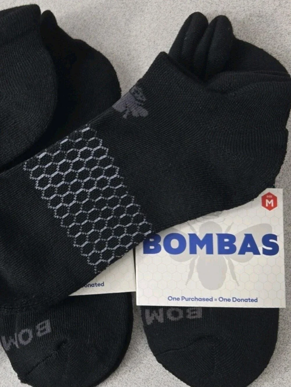 Bombas Ankle Socks Medium 3 Pair Unisex Womens & Mens Honeycomb Black/Grey BNWT